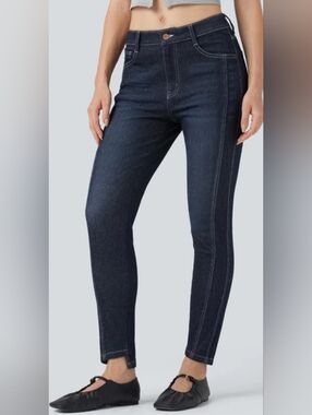 Halara Flex Low Rise 7/8 Skinny Sparkle Casual Jeans with Pockets